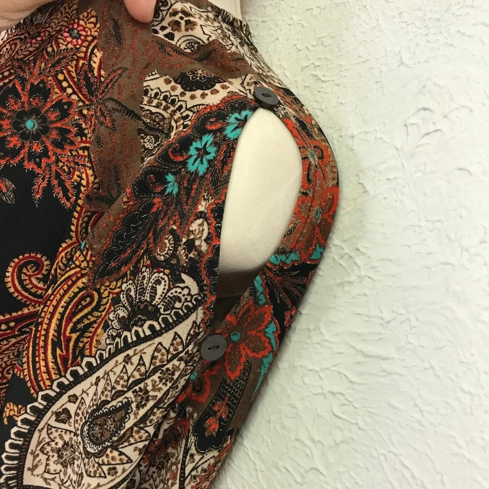 Chicos 0 Shift Dress Women S Multicolor Paisley Leopard Split Button Sleeve Boho